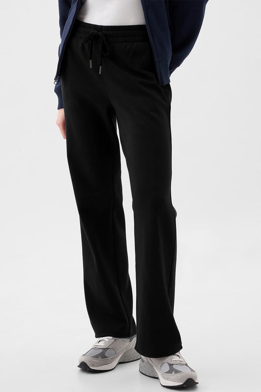 Black Solid Color Fleece Lined Drawstring Waist Pants