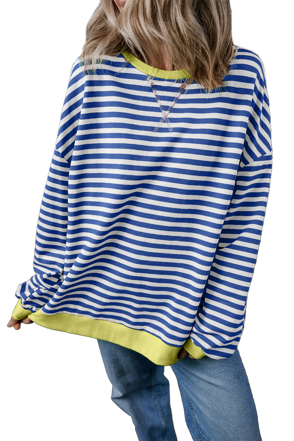 Black Stripe Contrast Edge Cross Seam Oversized Sweatshirt