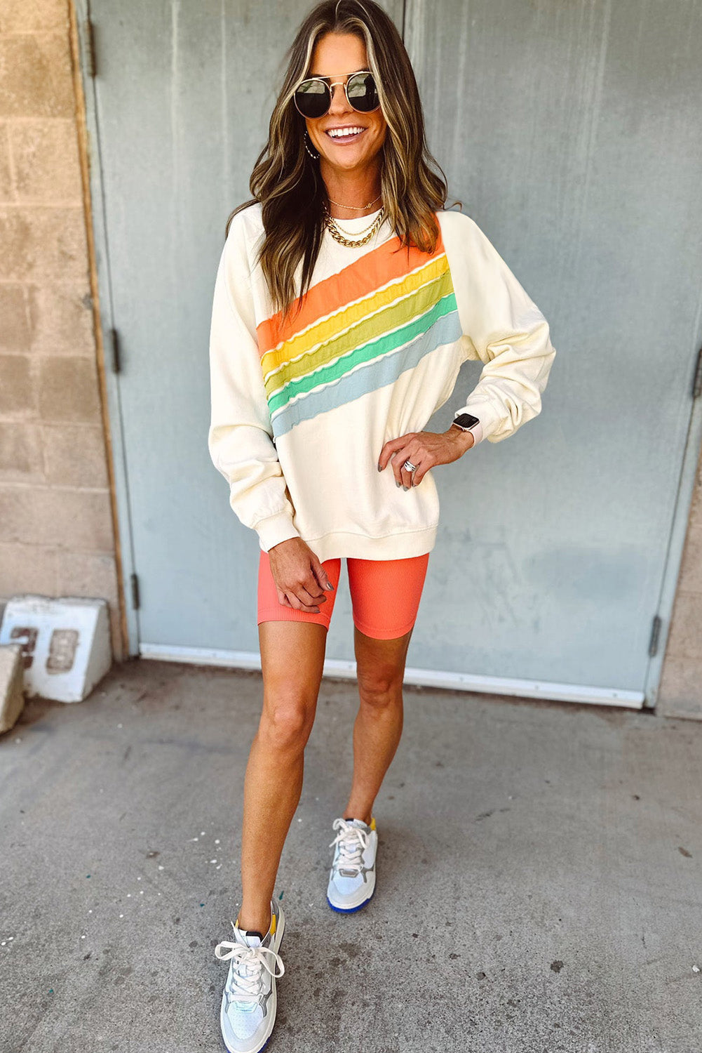 Beau Blue Rainbow Colorblock Pullover Sweatshirt